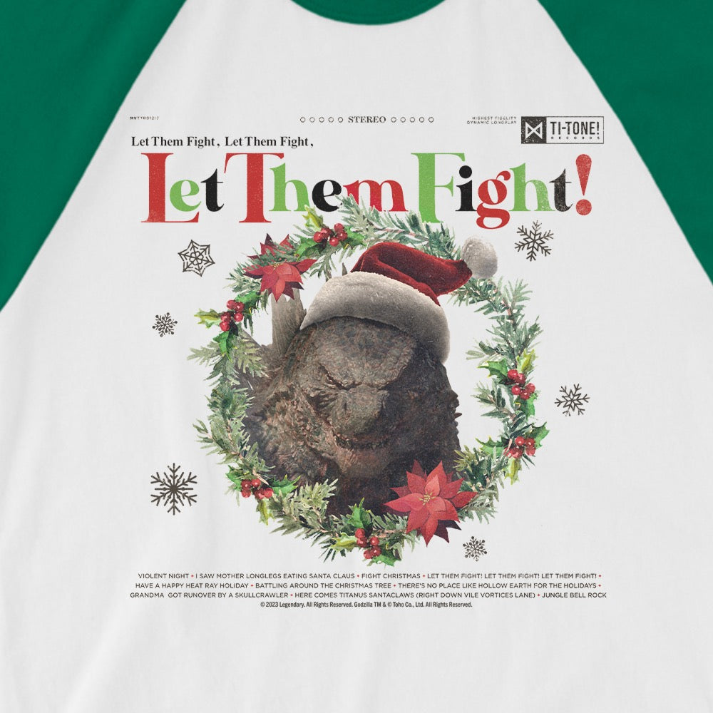 Monsterverse Let Them Fight Godzilla Holiday 3/4 Sleeve Raglan Shirt